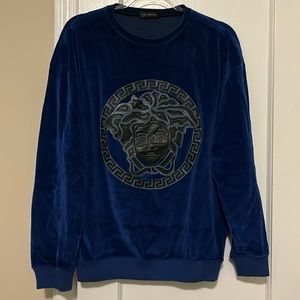 VERSACE Navy Velour Pullover Sweater